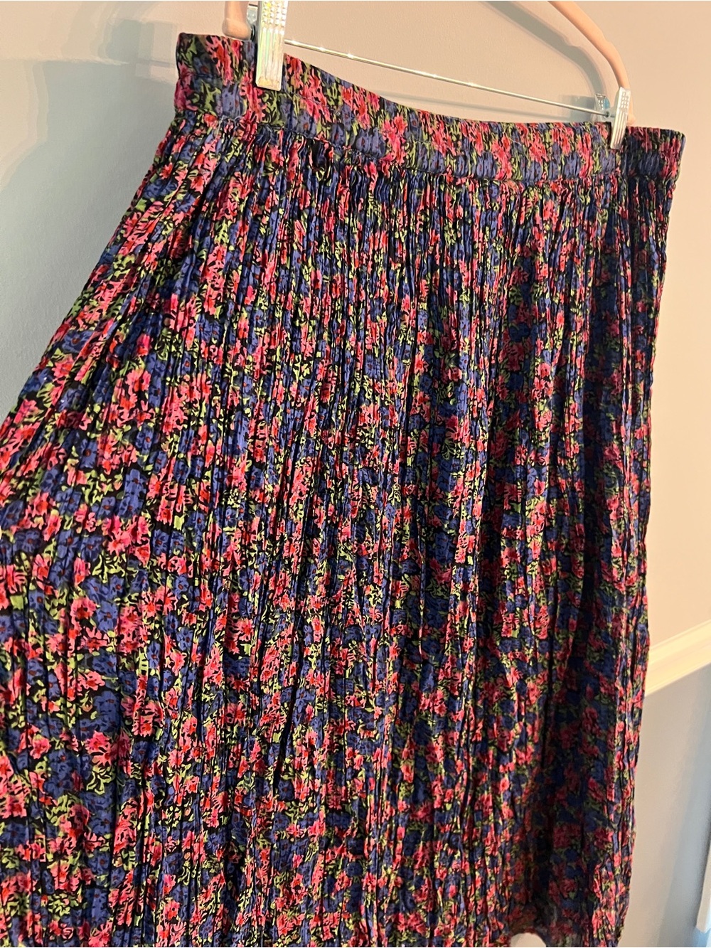 Vintage 80s 90s Floral Pleated Midi Skirt Cottagecore Grunge Boho Cotton
